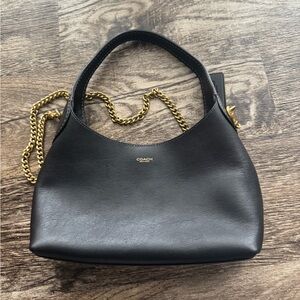Coach Black Shoulder Bag with Gold Chain Strap and Smooth Leather